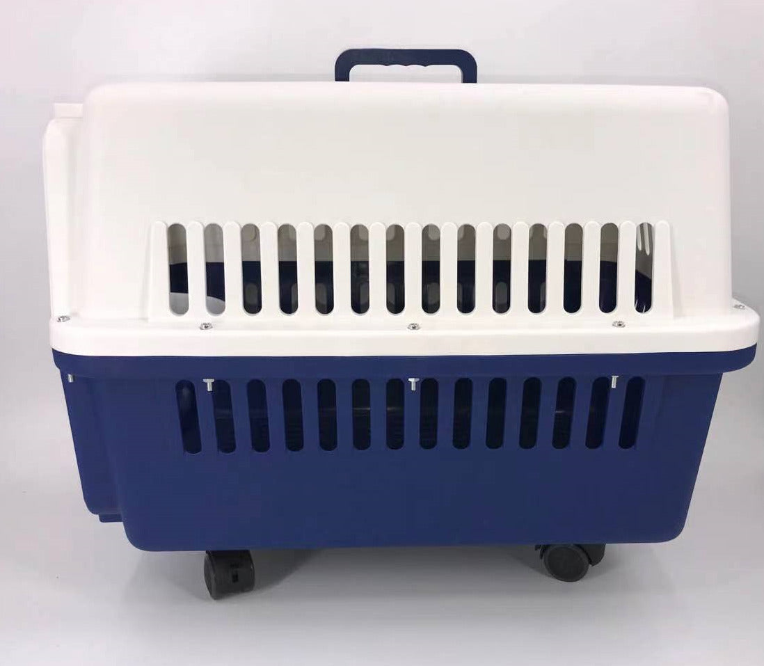 Navy 3Xl Pet Carrier Cage With Tray & Wheels
