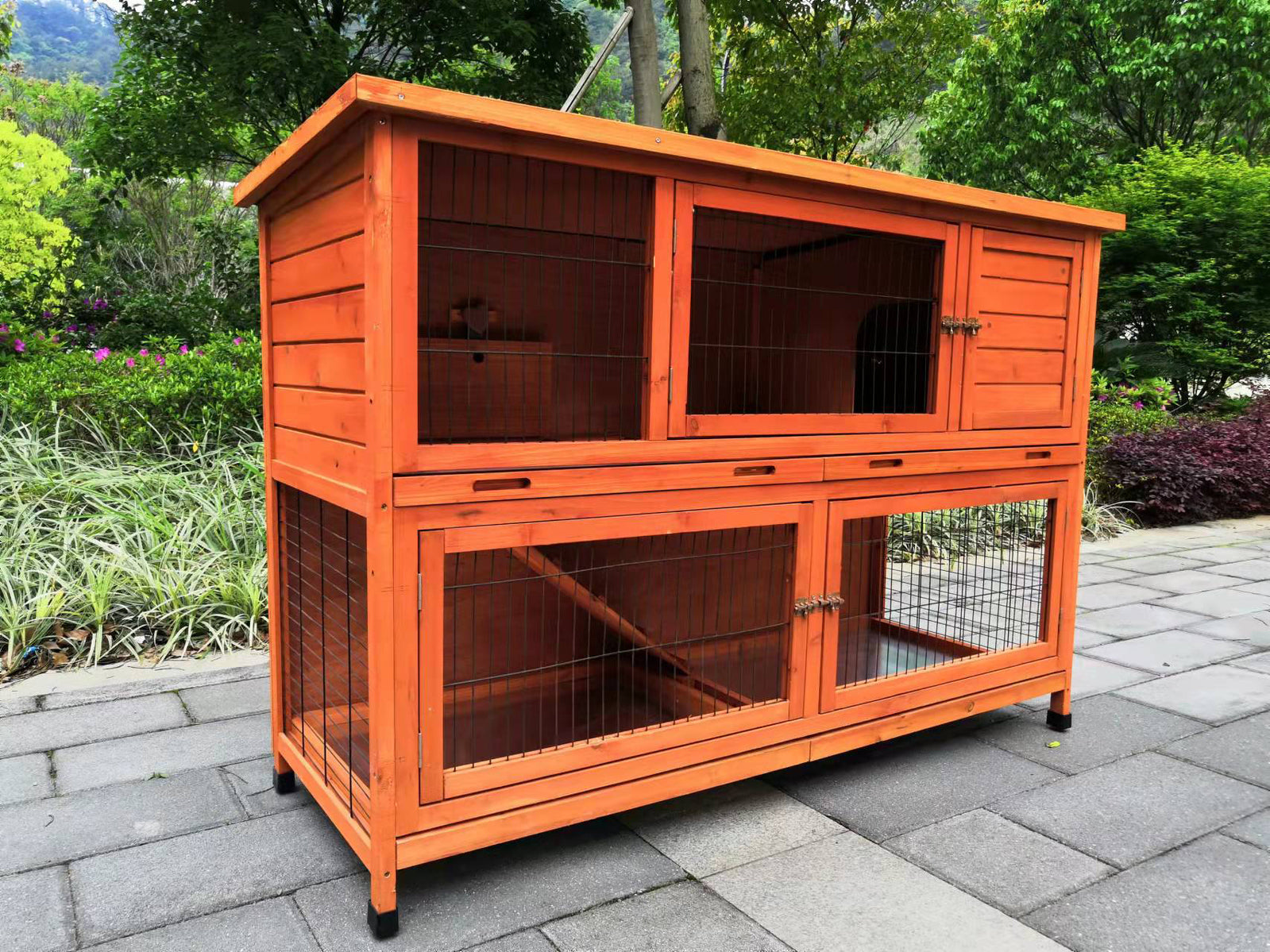 150 Cm Xxl Double Storey Rabbit Hutch Guinea Pig Ferret Cage Cat House