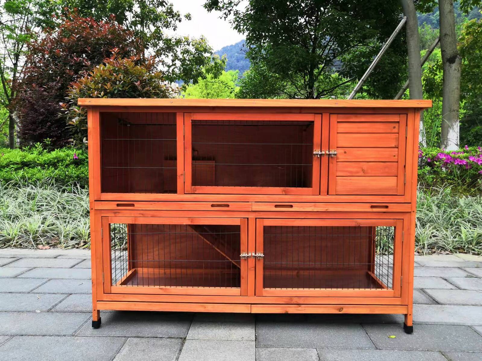 150 Cm Xxl Double Storey Rabbit Hutch Guinea Pig Ferret Cage Cat House