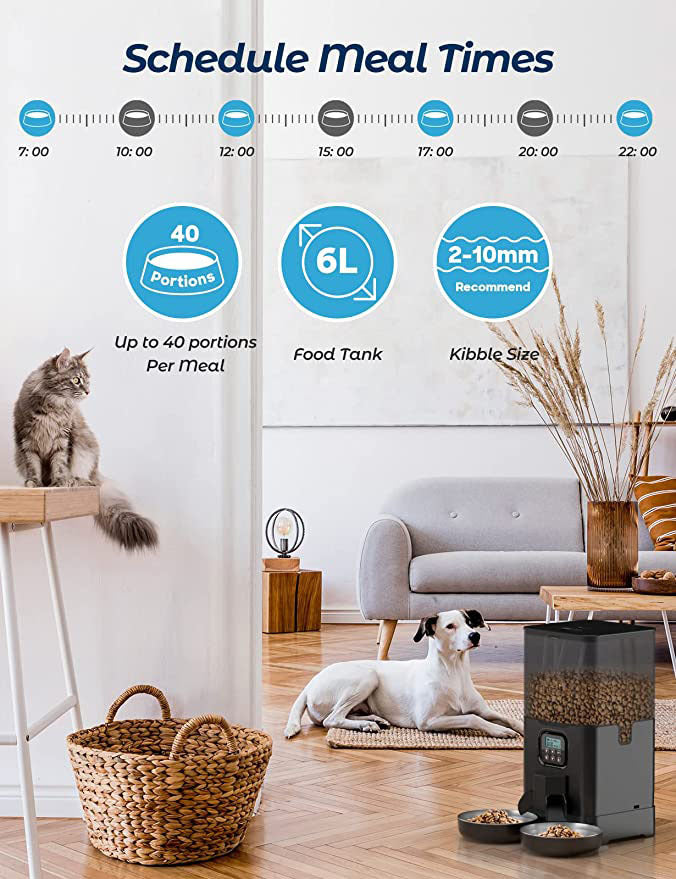 6L Automatic Digital Pet Feeder With Double Food Bowl