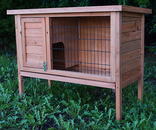 Single Wooden Pet Rabbit Hutch Guinea Pig Cage With Slide Out Tray