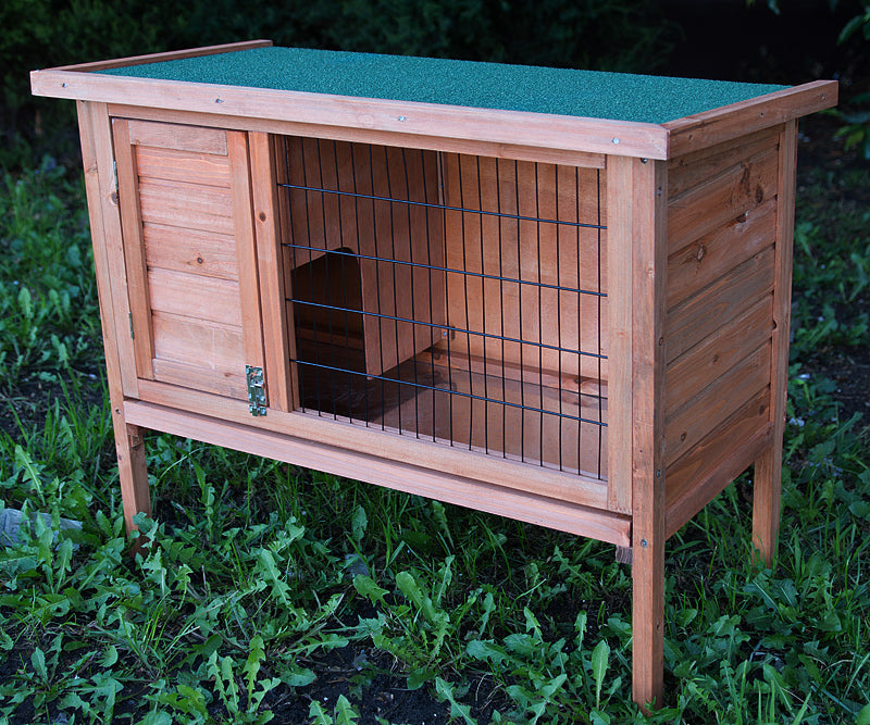 Single Wooden Pet Rabbit Hutch Guinea Pig Cage With Slide Out Tray