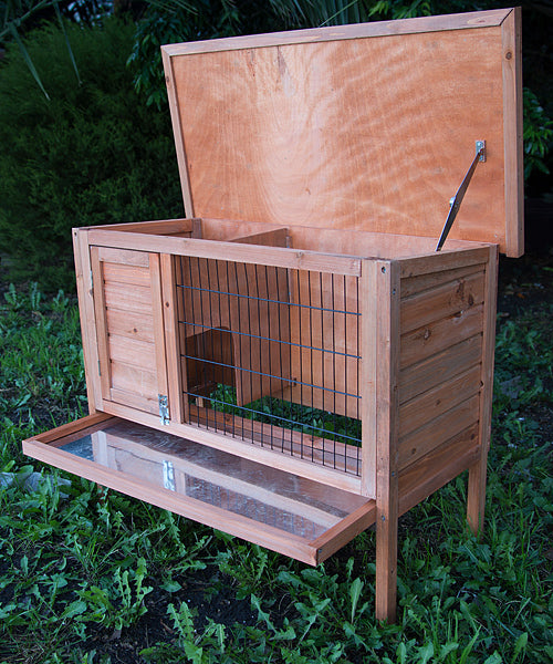 Single Wooden Pet Rabbit Hutch Guinea Pig Cage With Slide Out Tray
