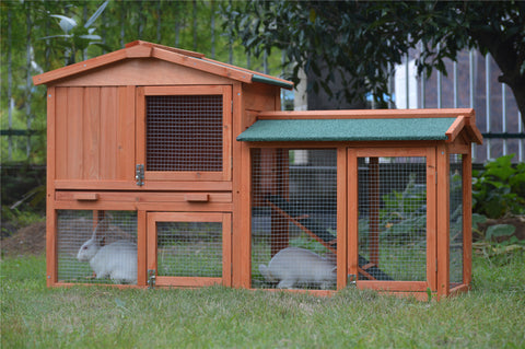 Large Wooden Rabbit Hutch with Metal Run and Guinea Pig Cage - 146cm