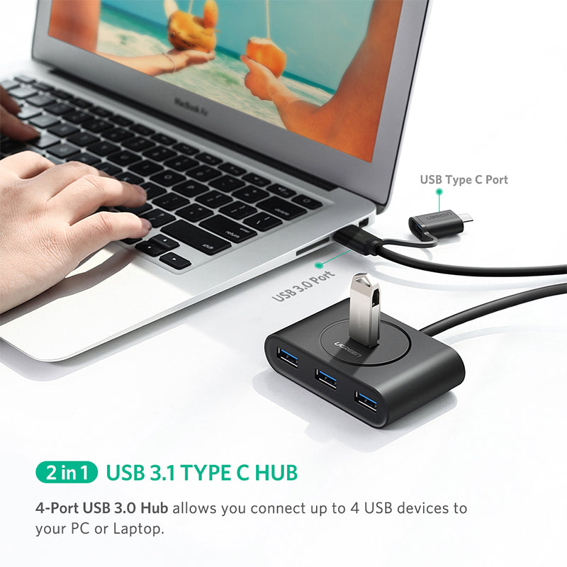 Usb 3.0 Hub With Type C Port Black 1M 40850 | Hard Drives