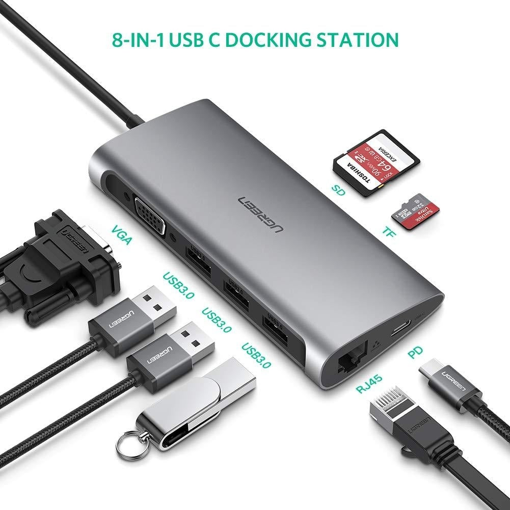 Type C 8 In 1 Multifultion Adaptor Vga/Usb3.0 X 3/Sd/Tf/Typec Pd Protoca | Computer Cables & Adapters