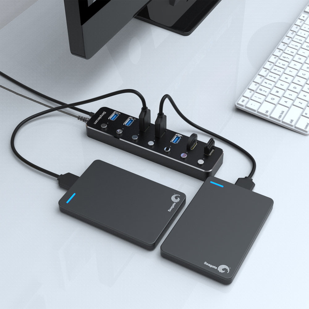 Aluminium 7 Port Usb 3.0 Hub With Individual Switches And Power Adapter