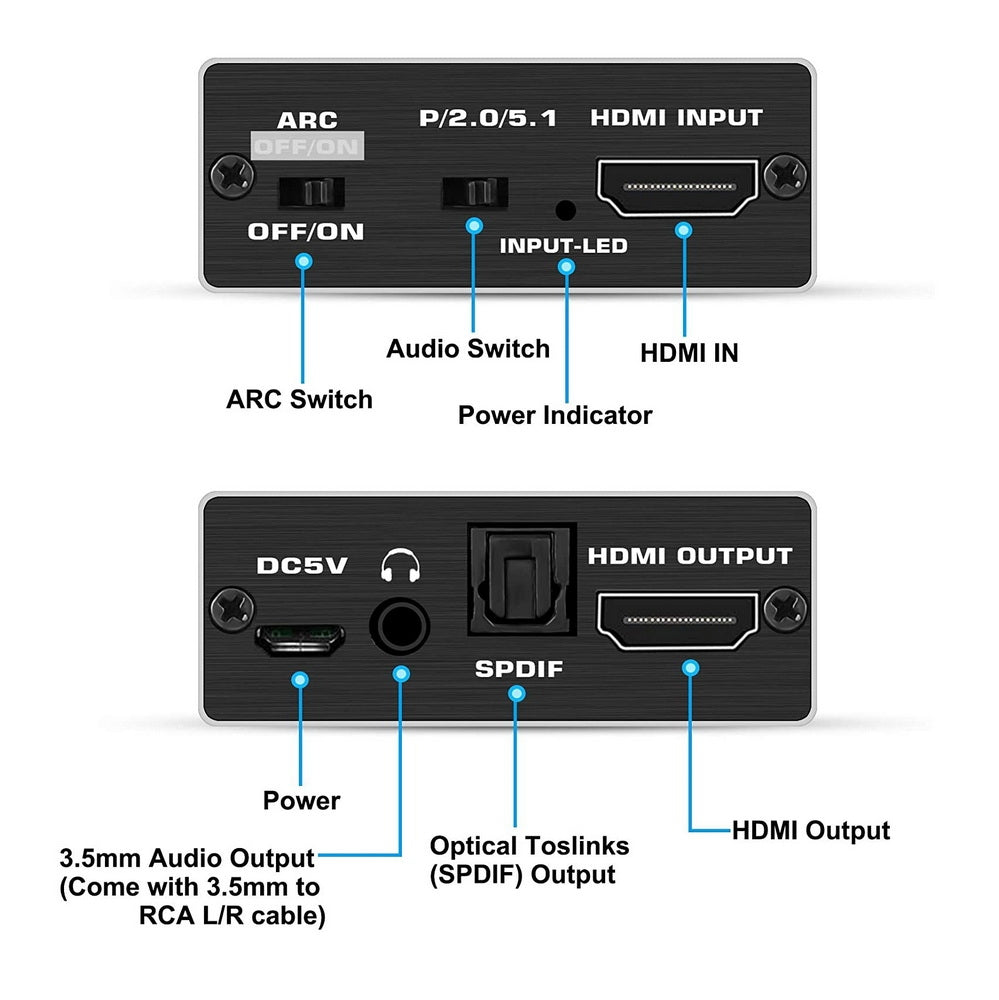 Audio Accessories - Hdmi 2.0 Audio Extractor Optical Spdif And 3.5Mm Stereo With Arc 4K