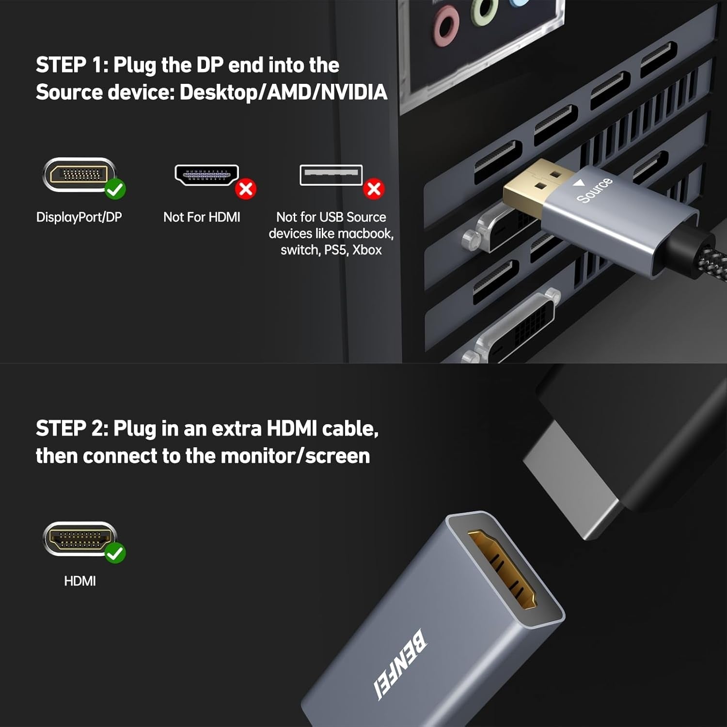 4K DisplayPort to HDMI Adapter - High-Speed & Durable, Computer Cables & Adapters