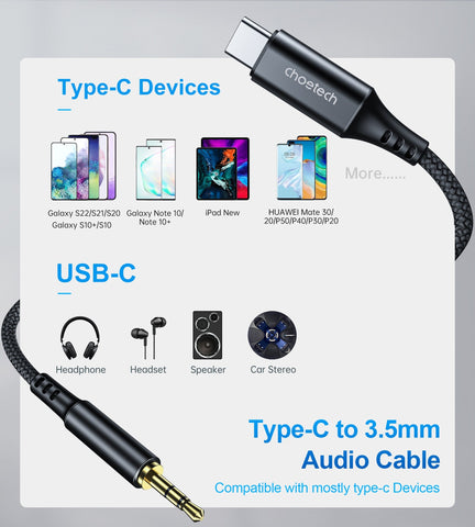 High-Quality Type-C to 3.5mm Audio Cable for Clear Sound - 1M Length