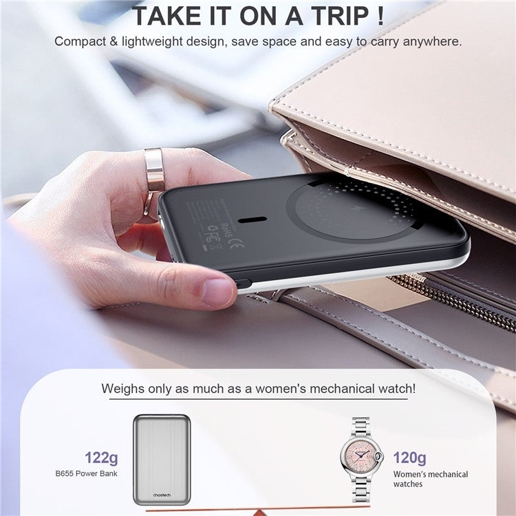 Silver colour - B655-Sl 5000Mah Magnetic Wireless Power Bank 10W (Silver)
