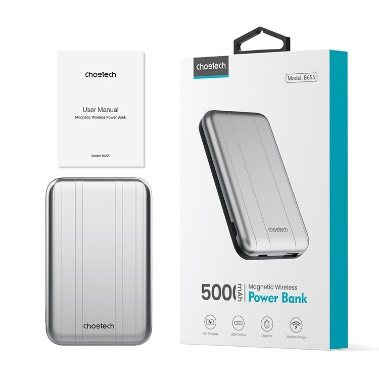 B655-Sl 5000Mah Magnetic Wireless Power Bank 10W (Silver), Power Banks & Chargers