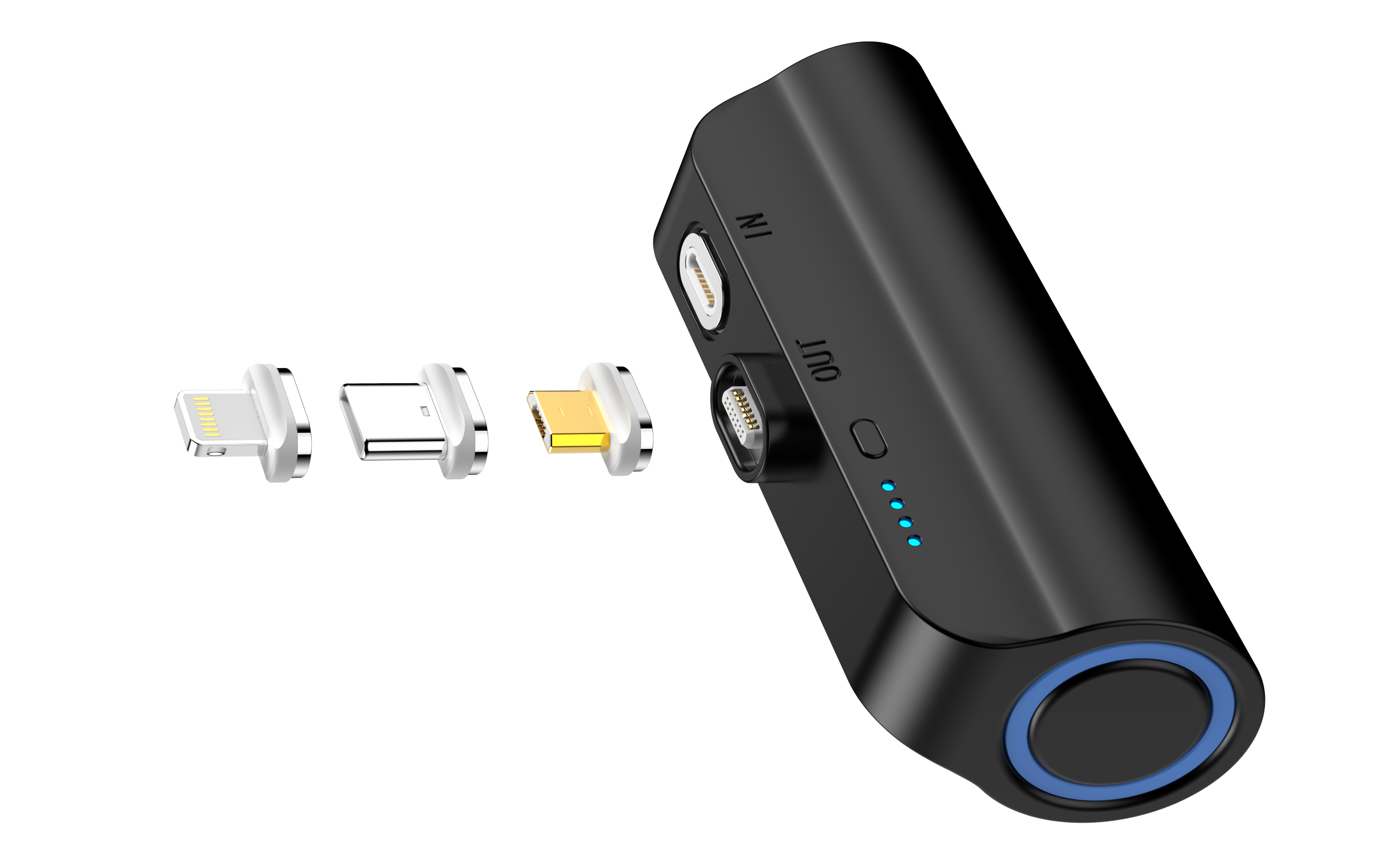 Black colour - B660-Bk 3000Mah Mini Power Bank With 3 Magnetic Connectors (Black)