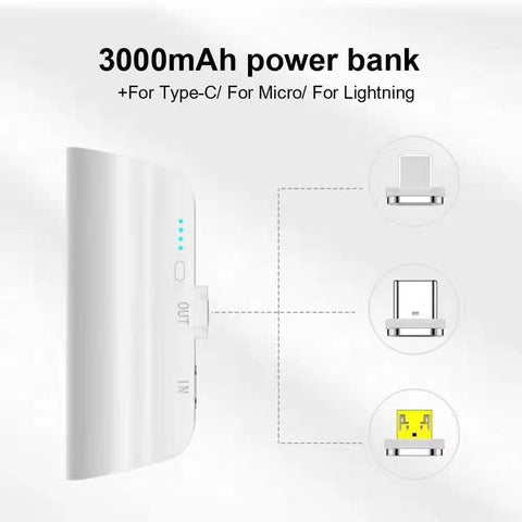 Portable Mini Power White with 3000mAh Capacity and Magnetic Connectors - Black
