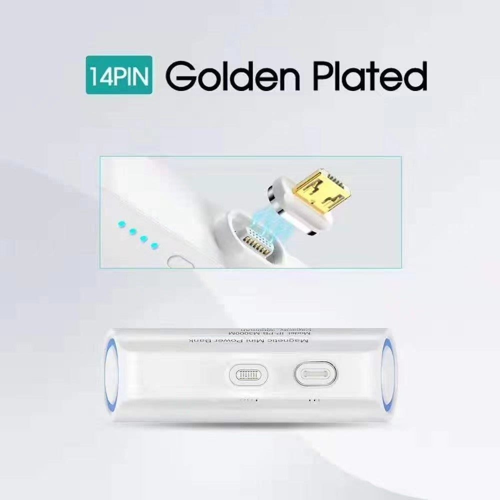 B660-Wh 3000Mah Mini Power Bank With 3 Magnetic Connectors (White)