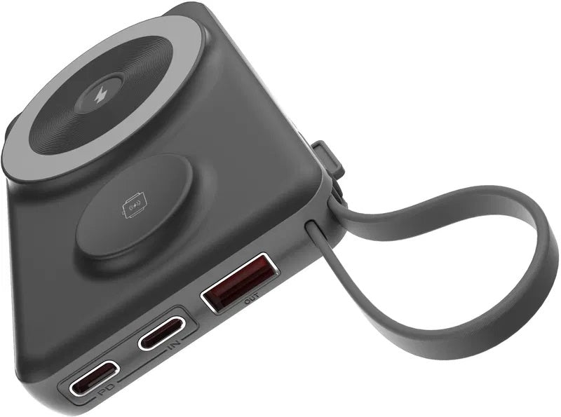 Black 10,000mAh Wireless Power Bank - USB-A & USB-C Fast Charge, Phone Chargers