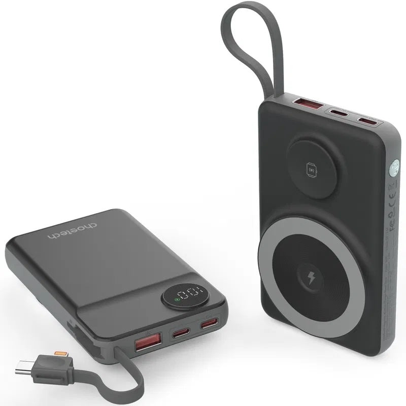 Black 10,000mAh Wireless Power Bank - USB-A & USB-C Fast Charge, Black colour