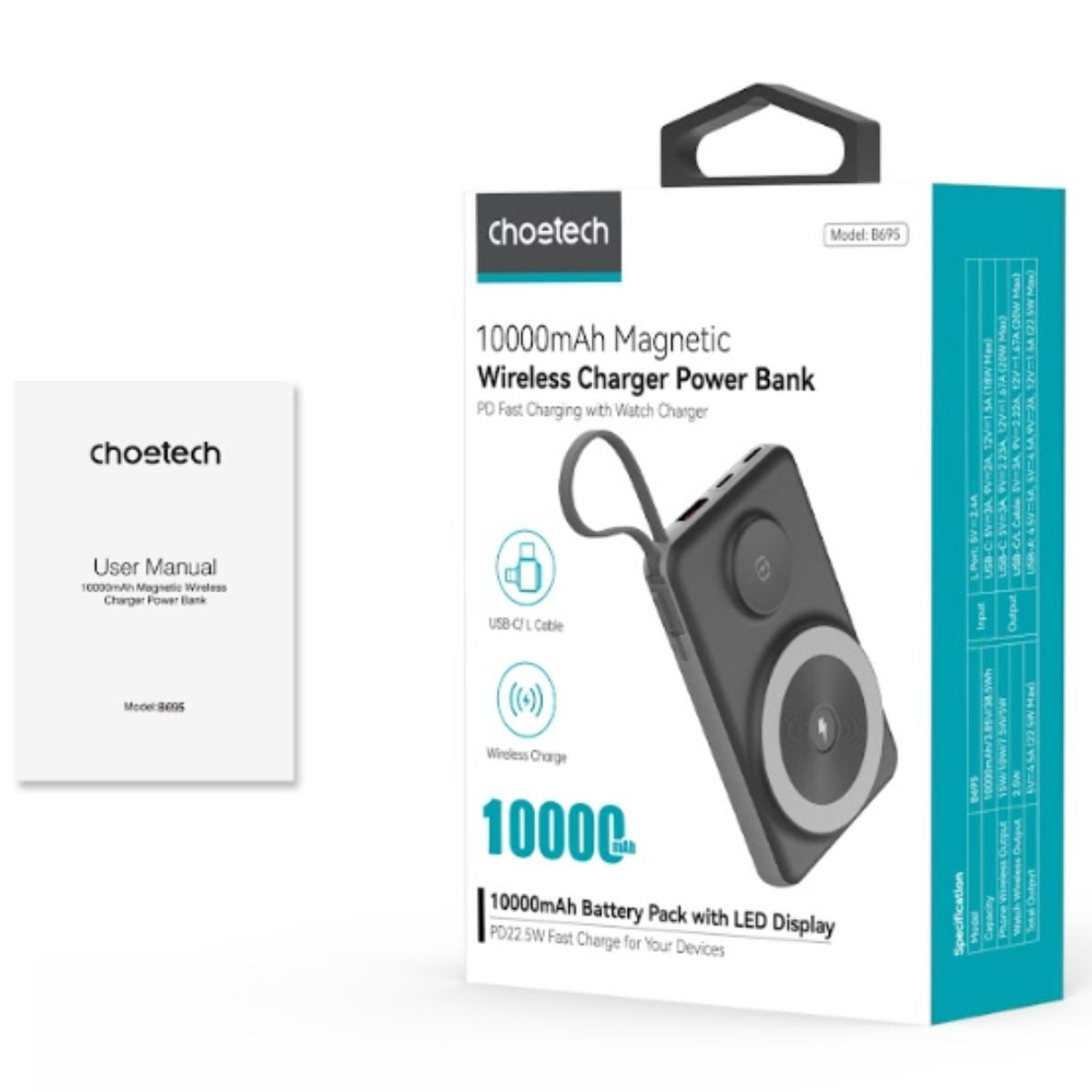 Black 10,000mAh Wireless Power Bank - USB-A & USB-C Fast Charge | Phone Chargers