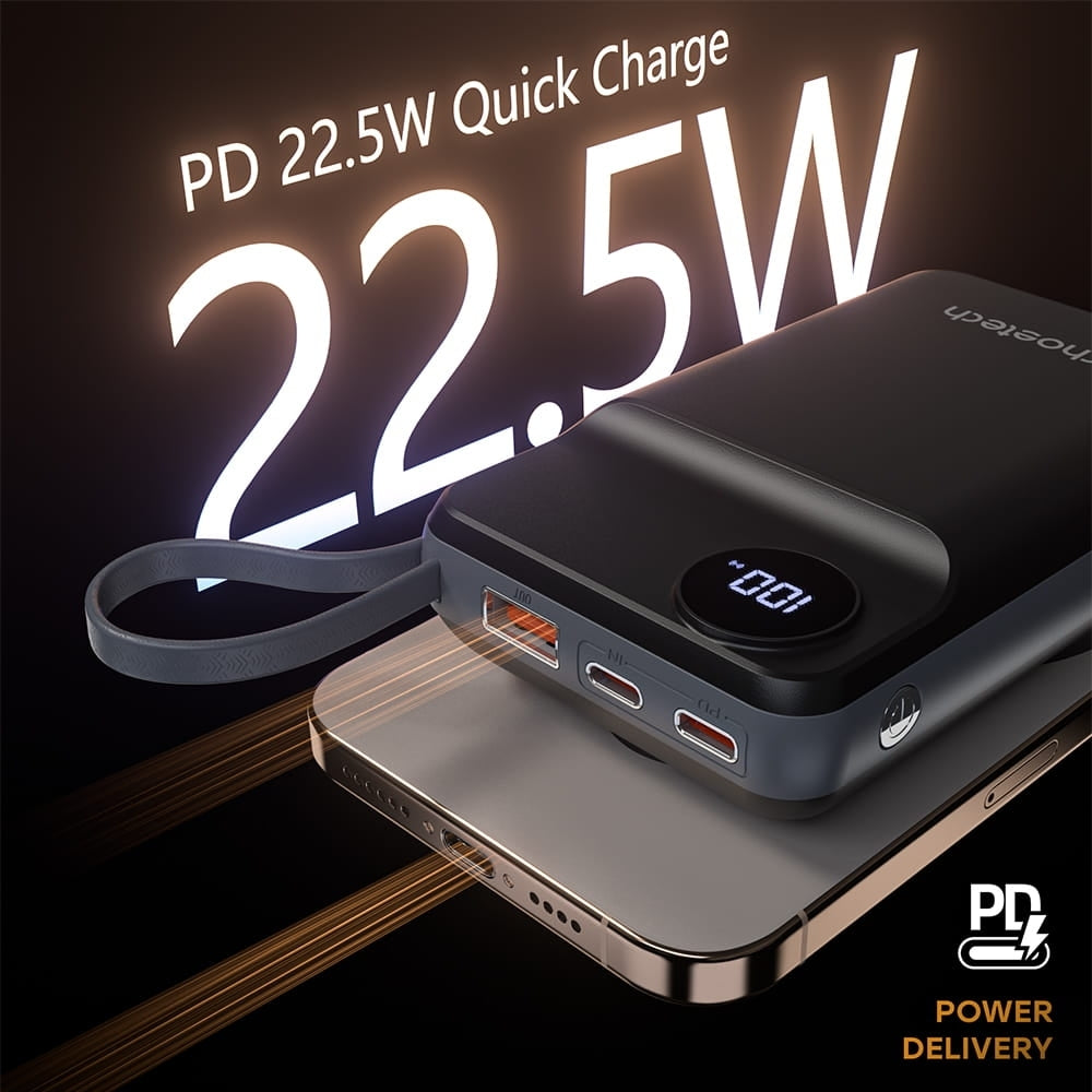 Black 20,000mAh Wireless Power Bank - USB-A & USB-C Fast Charge | Phone Chargers