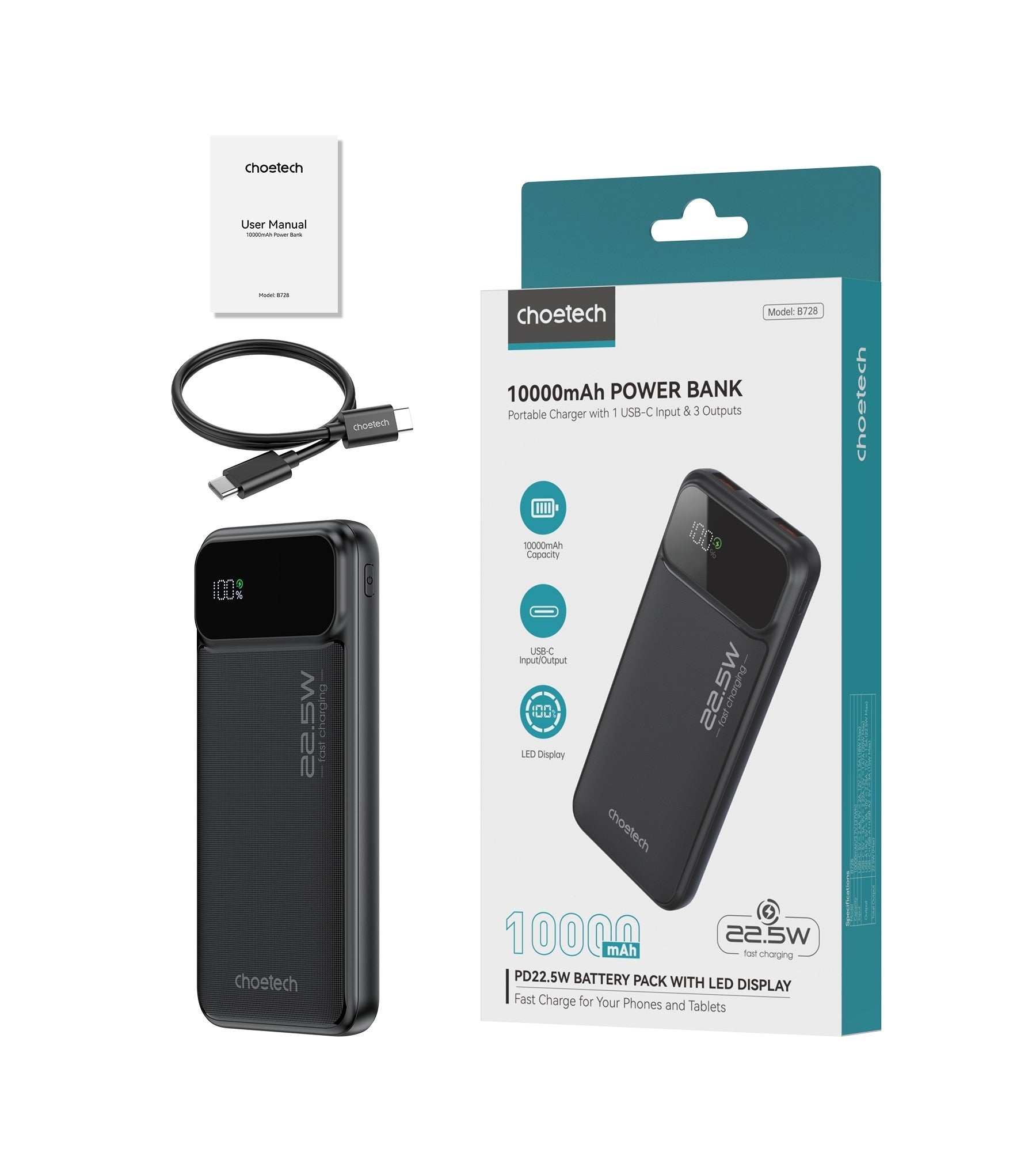 10000mAh Power Bank PD22.5W with Digital Display