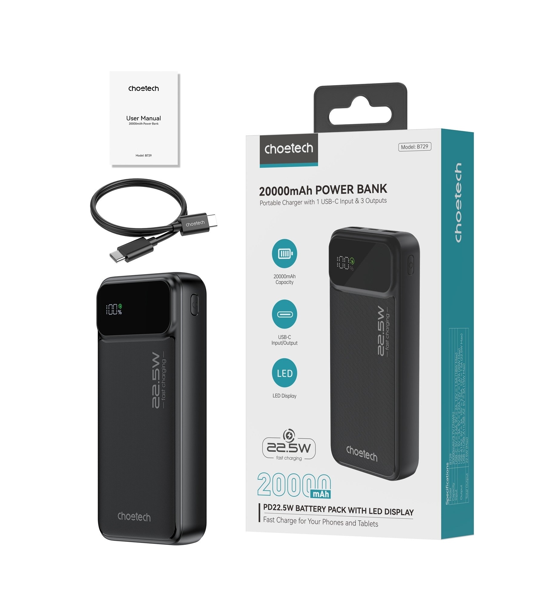 20000mAh Power Bank PD22.5W with Digital Display