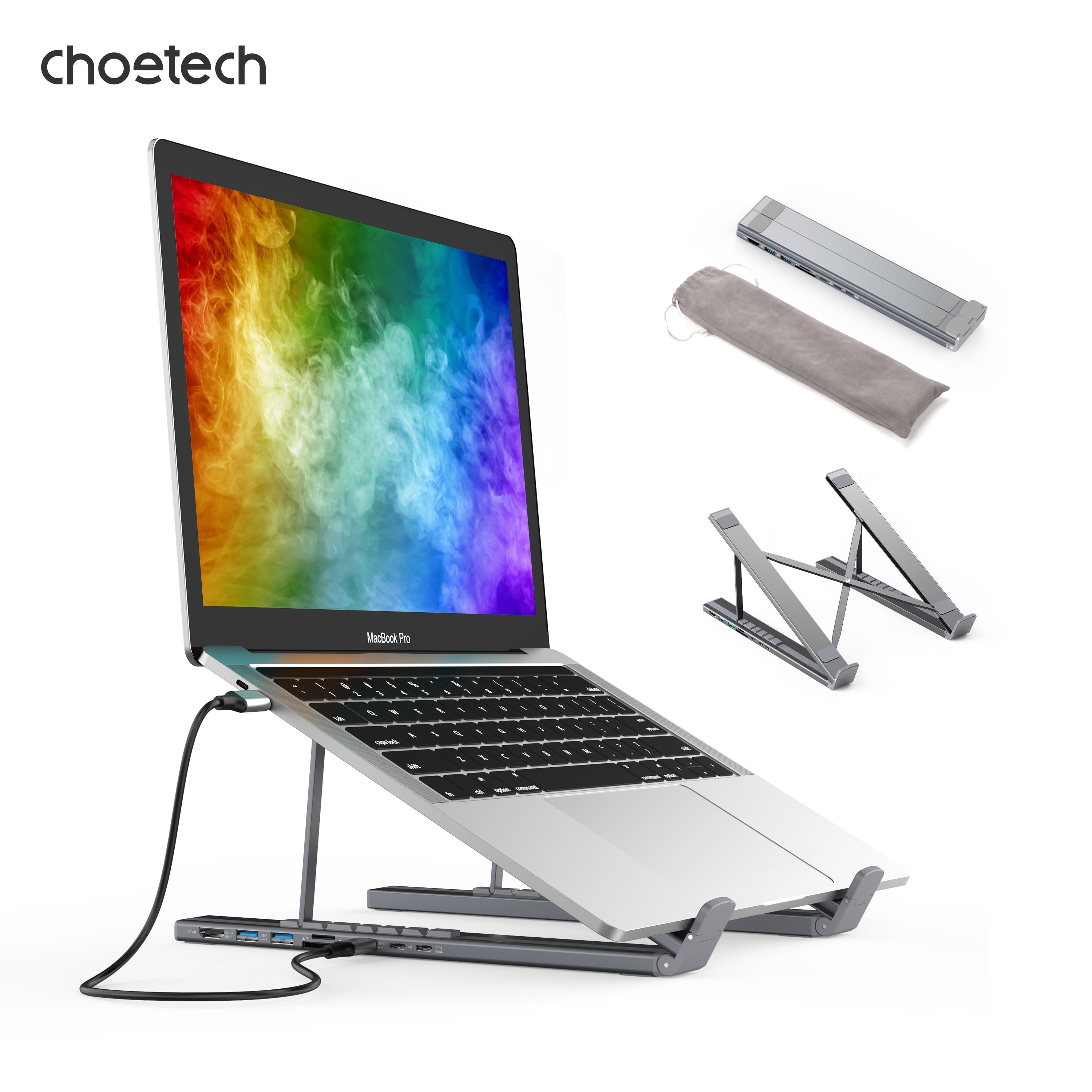 Hub-M48 7-In-1 Hub + Foldable Laptop Stand Usb-C With Pd Charging