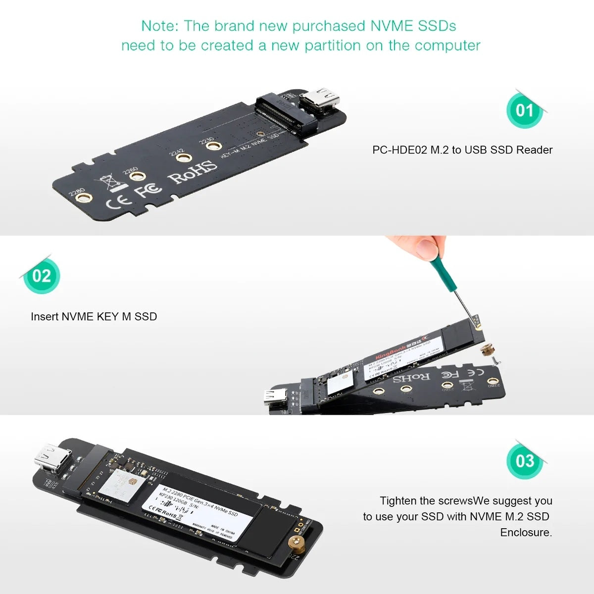 Pc-Hde02 M.2 To Usb Ssd Reader (Enclosure Only) Supports