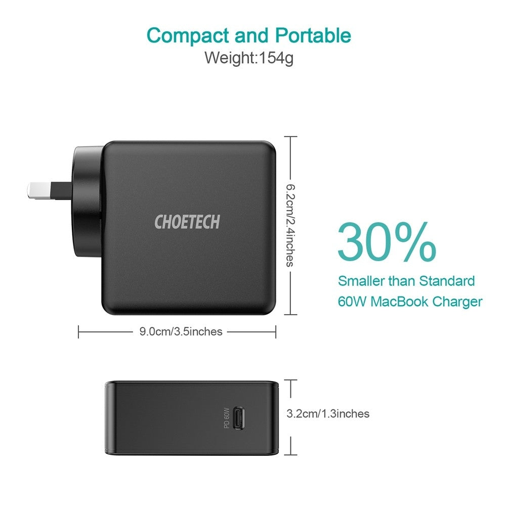 60W Pd 3.0 Type-C Fast Charging Foldable Adapter Usb-C Charger | Choetech