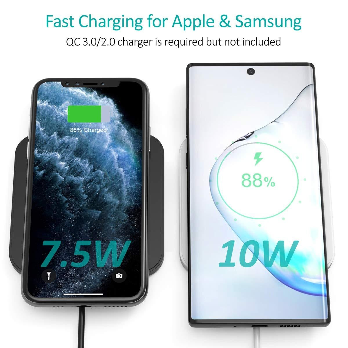 Qi Certified Fast Wireless Charging Pad Black And White 2 Pack | Phone Chargers