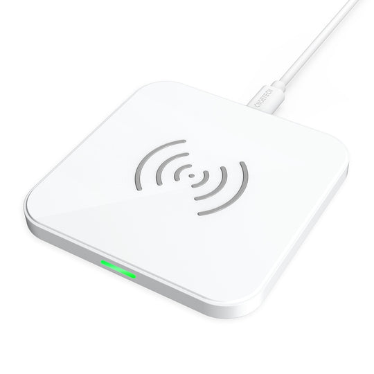Qi Certified 10W/7.5W Fast Wireless Charger Pad (White) - Phone Chargers