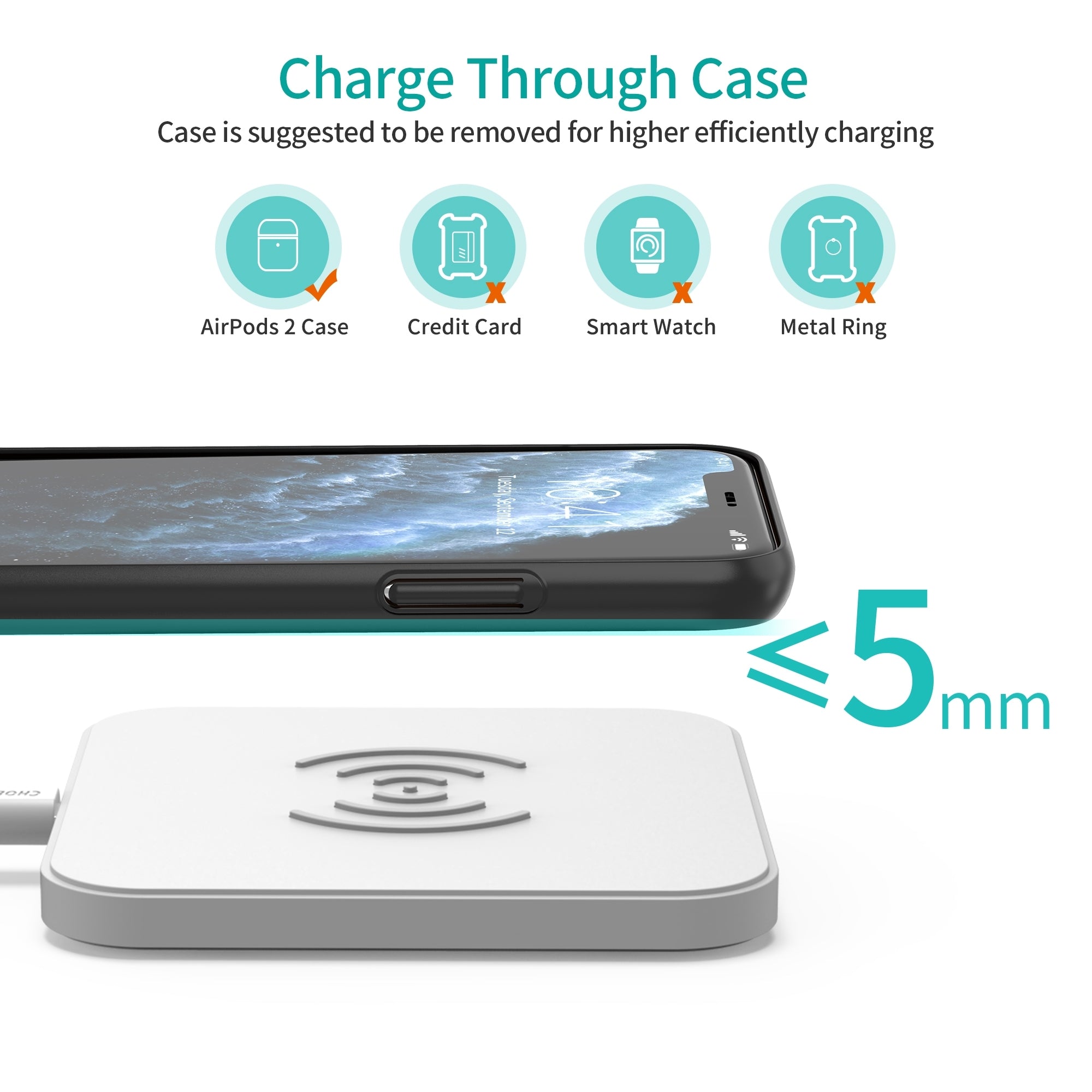 Qi Certified 10W/7.5W Fast Wireless Charger Pad (White), White colour