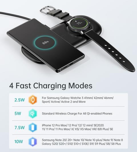 2-In-1 Wireless Charger, 10W Max Wireless Charging Pad With Adapter