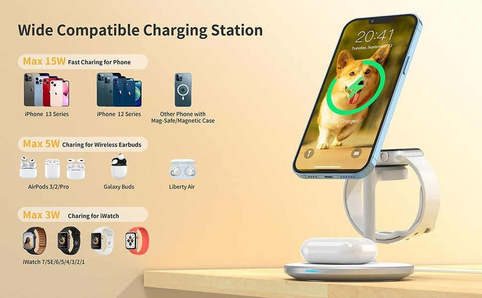 T585-F 3-In-1 Wireless Charging Station Dock | Phone Chargers