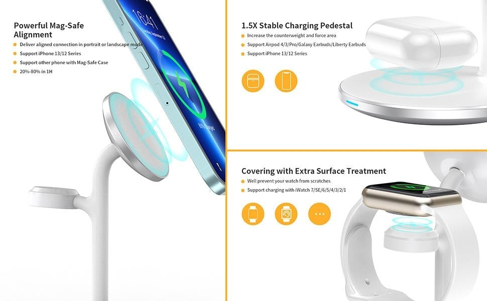 T585-F 3-In-1 Wireless Charging Station Dock, Phone Chargers