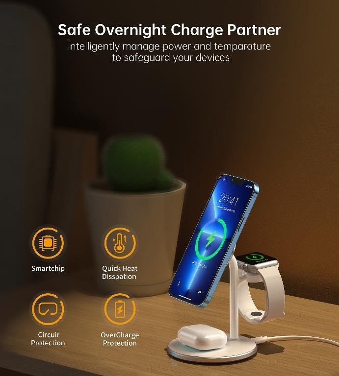 T585-F 3-In-1 Wireless Charging Station Dock with Phone Chargers
