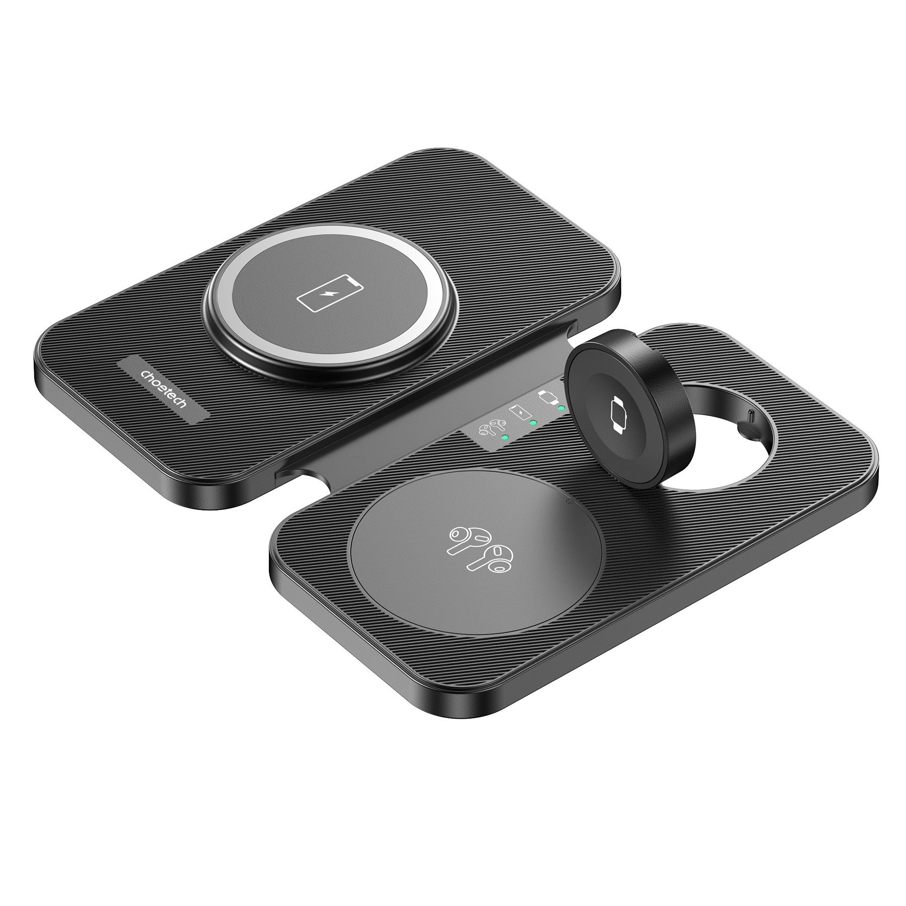 3in1 Magnetic Foldable Wireless Charger Black, Black colour