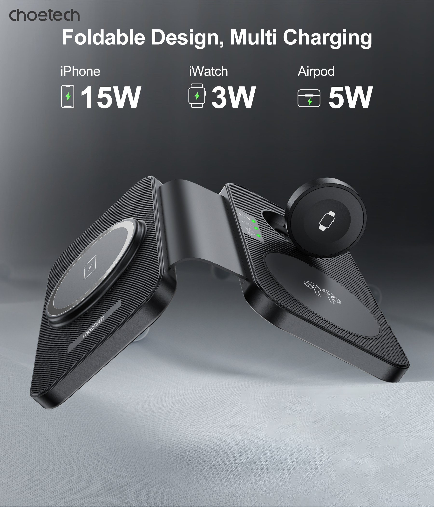 Phone Chargers - 3in1 Magnetic Foldable Wireless Charger Black