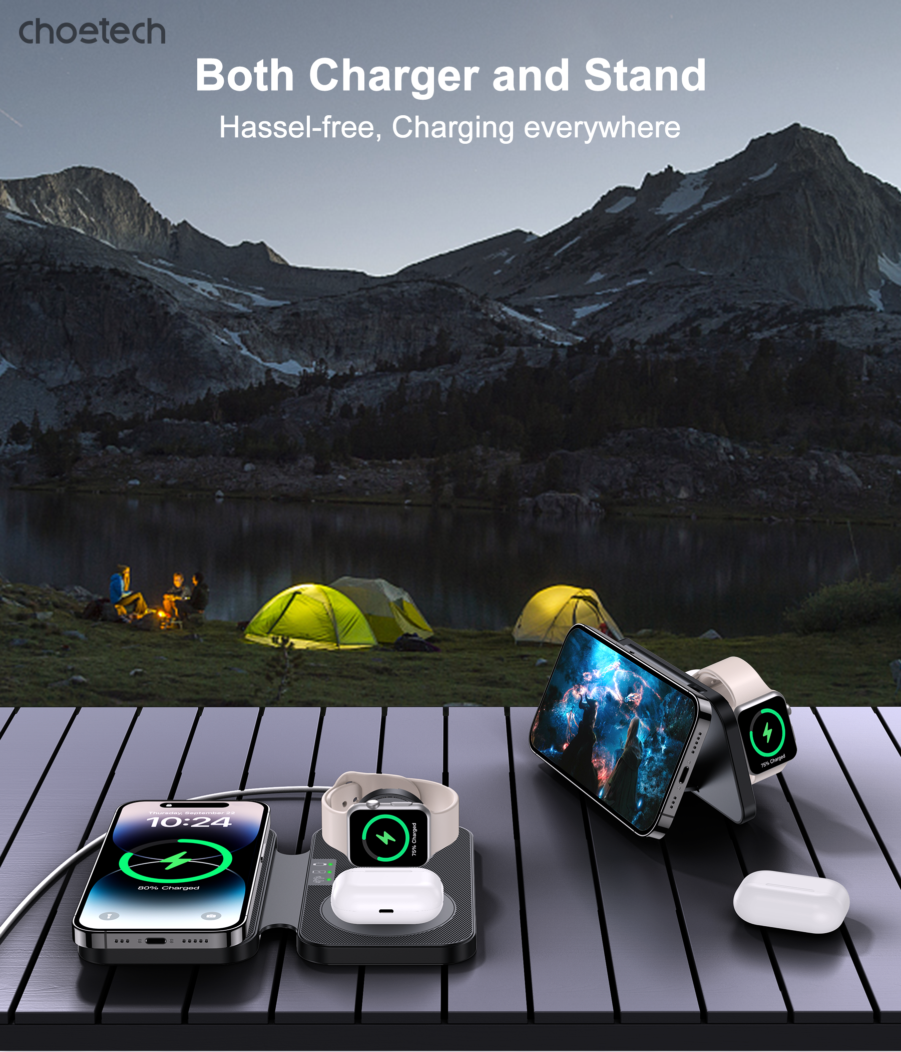 3in1 Magnetic Foldable Wireless Charger Black | Black colour
