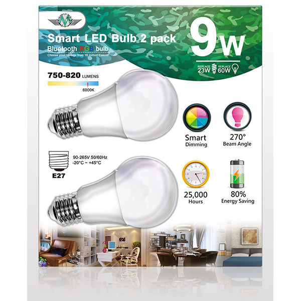 Mv Smart Bulb 9W E27 Twin Pack (Apple App Only ) - Coloured Lights