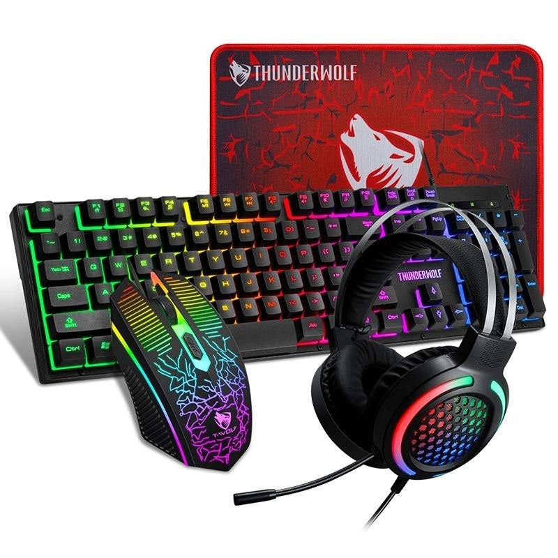 4-Pcs Rainbow Keyboard/Mouse/Headphone/Mouse Pad Kit Set - Musical Toys