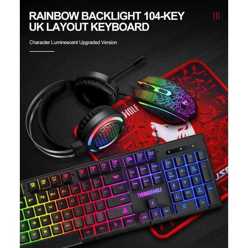 Musical Toys - 4-Pcs Rainbow Keyboard/Mouse/Headphone/Mouse Pad Kit Set