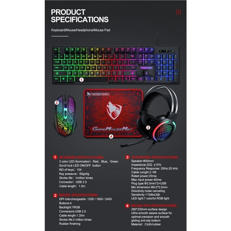 4-Pcs Rainbow Keyboard/Mouse/Headphone/Mouse Pad Kit Set, Musical Toys - photo 7