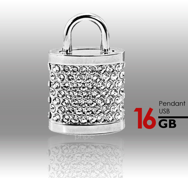 16Gb Crystal Lock Pendant Usb Flash Drive Pen Stick Memory (Silver) - USB Flash Drives