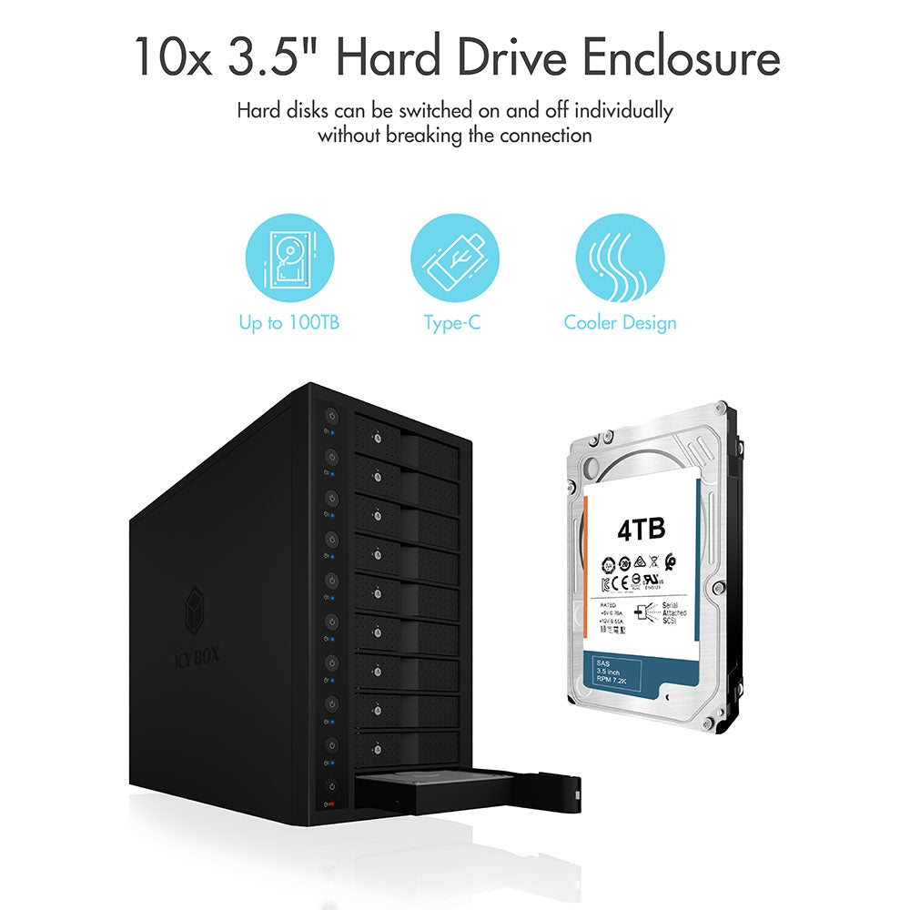 Single Enclosure For 10X Hdd With Usb 3.1 (Gen 2) Type-C Or Type-A