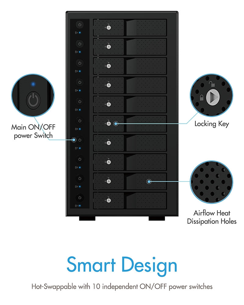 Single Enclosure For 10X Hdd With Usb 3.1 (Gen 2) Type-C Or Type-A