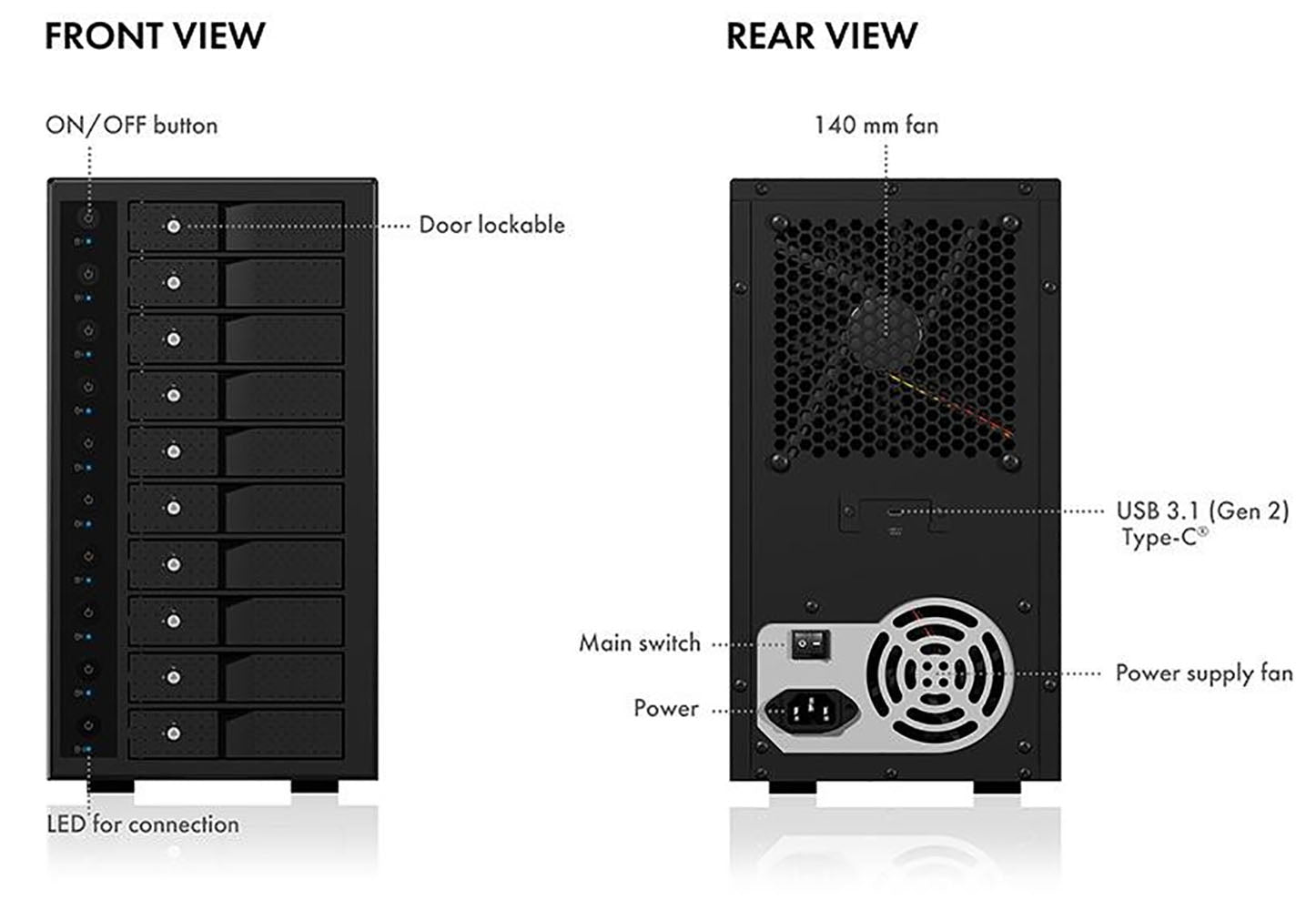 Single Enclosure For 10X Hdd With Usb 3.1 (Gen 2) Type-C Or Type-A