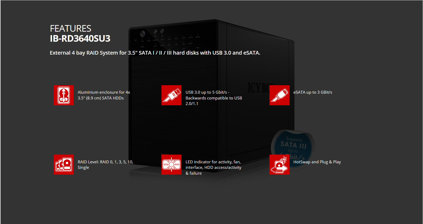 Iexternal 4 Bay Raid System For 3.5" Sata I / Ii / Iii Hard Disks With Usb 3.0
