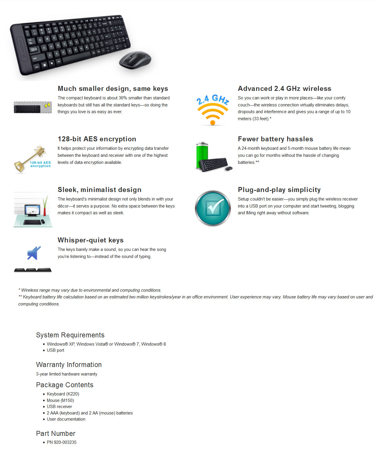 Mk220 Wireless Keyboard Mouse (920-003235) | Keyboards & Accessories