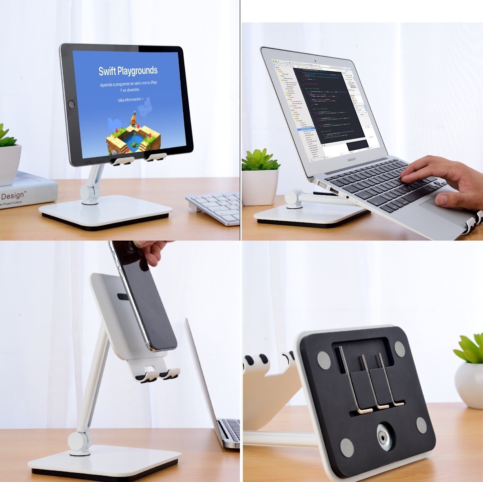 White colour - Full Motion 3 In 1 Smartphone Tablet And Notebook Holder White