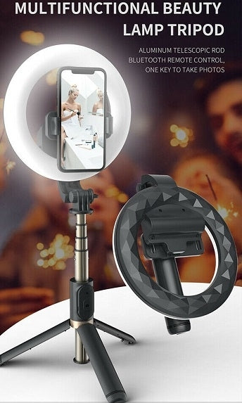 Q07 Bluetooth Ring Light Selfie Stick + Tripod Stand - Camera Accessories